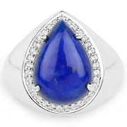 Bids.com 5.52 Carat Genuine Lapis and White Zircon .925 Sterling Silver Ring Rings White Smoke size 7.00,size 6.00,size 8.00