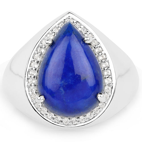 Bids.com 5.52 Carat Genuine Lapis and White Zircon .925 Sterling Silver Ring Rings White Smoke size 7.00,size 6.00,size 8.00