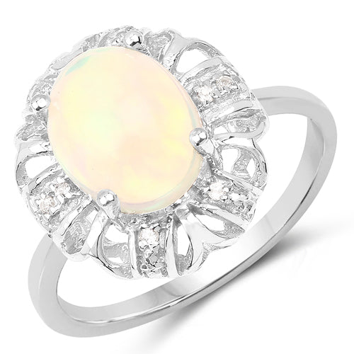 Bids.com 1.73 Carat Genuine Ethiopian Opal & White Topaz .925 Sterling Silver Ring Rings White Smoke size 7.00,size 6.00,size 8.00,size 9.00,size 5.00