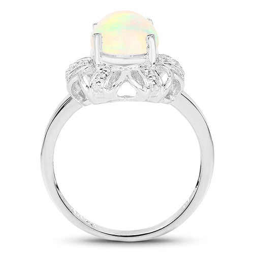 Bids.com 1.73 Carat Genuine Ethiopian Opal & White Topaz .925 Sterling Silver Ring Rings White Smoke size 7.00,size 6.00,size 8.00,size 9.00,size 5.00
