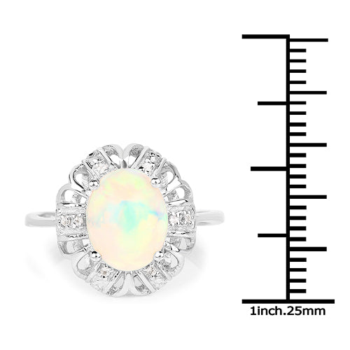 Bids.com 1.73 Carat Genuine Ethiopian Opal & White Topaz .925 Sterling Silver Ring Rings White Smoke size 7.00,size 6.00,size 8.00,size 9.00,size 5.00