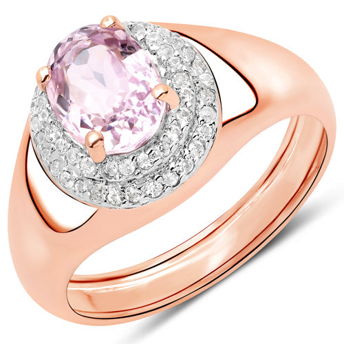 Bids.com 2.17 Carat Genuine Kunzite and White Zircon .925 Sterling Silver Ring Rings White Smoke size 7.00,size 6.00,size 8.00,size 9.00