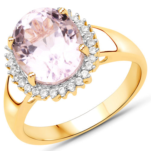 Bids.com 4.81 Carat Genuine Kunzite and White Zircon .925 Sterling Silver Ring Rings White Smoke size 7.00,size 6.00,size 8.00,size 9.00
