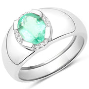Bids.com 1.10 Carat Genuine Emerald and White Topaz .925 Sterling Silver Ring Rings White Smoke size 7.00,size 6.00,size 8.00,size 9.00