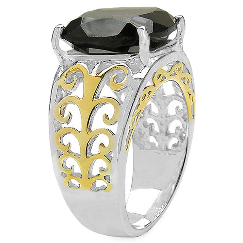 Bids.com Two Tone Plated 7.09 Carat Genuine Smoky Quartz .925 Sterling Silver Ring Rings White Smoke size 6.00,size 7.00,size 8.00,size 9.00