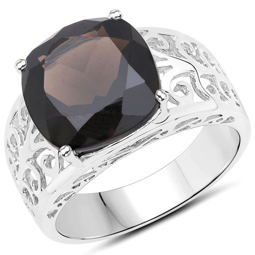 Bids.com 7.09 Carat Genuine Smoky Quartz .925 Sterling Silver Ring Rings White Smoke size 6.00,size 9.00,size 7.00,size 8.00,size 5.00
