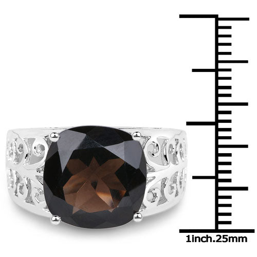 Bids.com 7.09 Carat Genuine Smoky Quartz .925 Sterling Silver Ring Rings White Smoke size 6.00,size 9.00,size 7.00,size 8.00,size 5.00