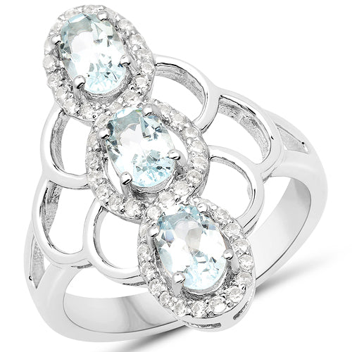 Bids.com 1.54 Carat Genuine Aquamarine and White Zircon .925 Sterling Silver Ring Rings White Smoke size 6.00,size 8.00,size 7.00,size 5.00,size 9.00