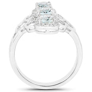 Bids.com 1.54 Carat Genuine Aquamarine and White Zircon .925 Sterling Silver Ring Rings White Smoke size 6.00,size 8.00,size 7.00,size 5.00,size 9.00