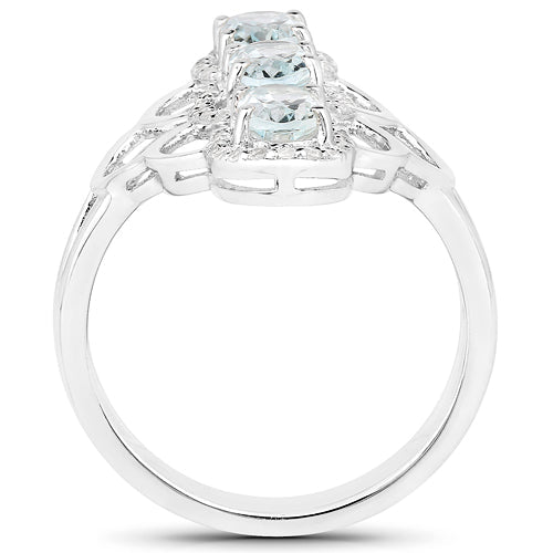Bids.com 1.54 Carat Genuine Aquamarine and White Zircon .925 Sterling Silver Ring Rings White Smoke size 6.00,size 8.00,size 7.00,size 5.00,size 9.00