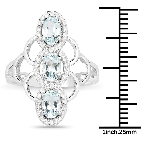 Bids.com 1.54 Carat Genuine Aquamarine and White Zircon .925 Sterling Silver Ring Rings White Smoke size 6.00,size 8.00,size 7.00,size 5.00,size 9.00