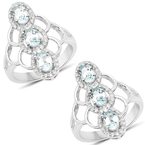 Bids.com 1.54 Carat Genuine Aquamarine and White Zircon .925 Sterling Silver Ring Rings White Smoke size 6.00,size 8.00,size 7.00,size 5.00,size 9.00