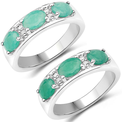 Bids.com 1.38 Carat Genuine Emerald and White Topaz .925 Sterling Silver Ring Rings White Smoke size 6.00,size 7.00,size 8.00