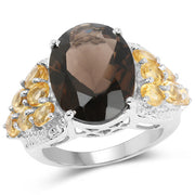 Bids.com 9.74 Carat Genuine Smoky Quartz, Citrine & White Topaz .925 Sterling Silver Ring Rings White Smoke size 5.50,size 9.00,size 10.00,size 6.50,size 7.00,size 8.00,size 6.00,size 5.00
