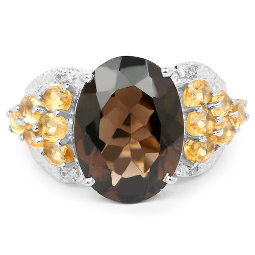 Bids.com 9.74 Carat Genuine Smoky Quartz, Citrine & White Topaz .925 Sterling Silver Ring Rings White Smoke size 5.50,size 9.00,size 10.00,size 6.50,size 7.00,size 8.00,size 6.00,size 5.00