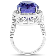 Bids.com 18.50 Carat Genuine Tanzanite and White Diamond 18K White Gold Ring Rings White Smoke size 8.00,size 6.00,size 7.00