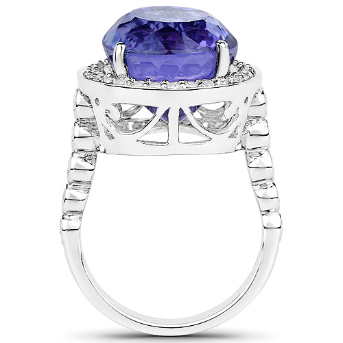 Bids.com 18.50 Carat Genuine Tanzanite and White Diamond 18K White Gold Ring Rings White Smoke size 8.00,size 6.00,size 7.00