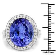 Bids.com 18.50 Carat Genuine Tanzanite and White Diamond 18K White Gold Ring Rings White Smoke size 8.00,size 6.00,size 7.00