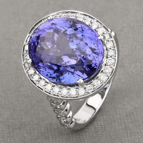 Bids.com 18.50 Carat Genuine Tanzanite and White Diamond 18K White Gold Ring Rings Light Slate Gray size 8.00,size 6.00,size 7.00