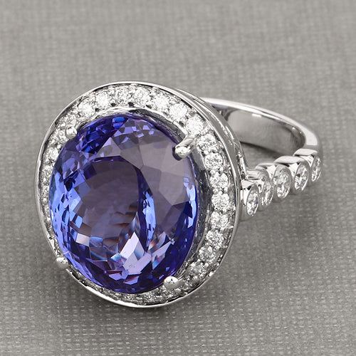 Bids.com 18.50 Carat Genuine Tanzanite and White Diamond 18K White Gold Ring Rings Dark Gray size 8.00,size 6.00,size 7.00