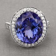 Bids.com 18.50 Carat Genuine Tanzanite and White Diamond 18K White Gold Ring Rings Dark Gray size 8.00,size 6.00,size 7.00
