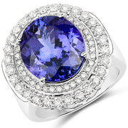 Bids.com 10.79 Carat Genuine Tanzanite and White Diamond 18K White Gold Ring Rings White Smoke size 8.00,size 6.00,size 7.00