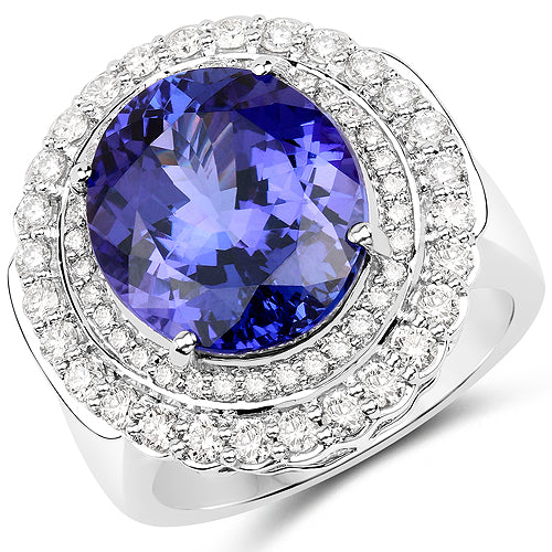 Bids.com 10.79 Carat Genuine Tanzanite and White Diamond 18K White Gold Ring Rings White Smoke size 8.00,size 6.00,size 7.00