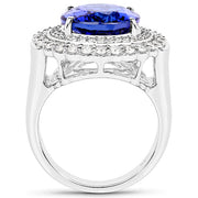 Bids.com 10.79 Carat Genuine Tanzanite and White Diamond 18K White Gold Ring Rings White Smoke size 8.00,size 6.00,size 7.00