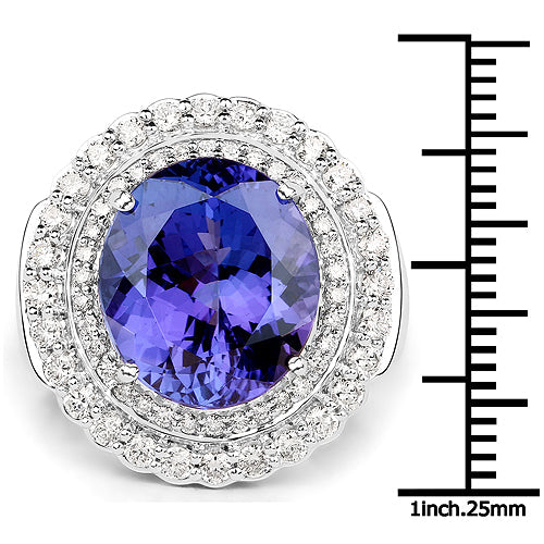 Bids.com 10.79 Carat Genuine Tanzanite and White Diamond 18K White Gold Ring Rings White Smoke size 8.00,size 6.00,size 7.00