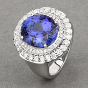 Bids.com 10.79 Carat Genuine Tanzanite and White Diamond 18K White Gold Ring Rings Dark Gray size 8.00,size 6.00,size 7.00