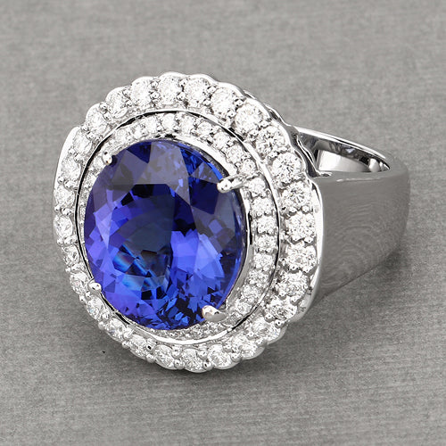 Bids.com 10.79 Carat Genuine Tanzanite and White Diamond 18K White Gold Ring Rings Dark Gray size 8.00,size 6.00,size 7.00