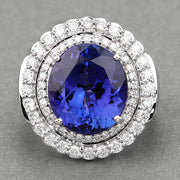 Bids.com 10.79 Carat Genuine Tanzanite and White Diamond 18K White Gold Ring Rings Dark Gray size 8.00,size 6.00,size 7.00