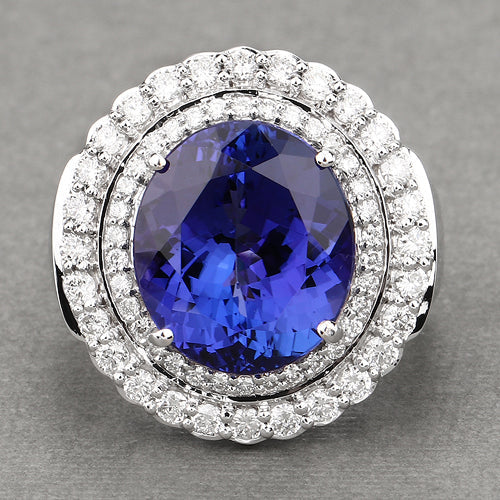 Bids.com 10.79 Carat Genuine Tanzanite and White Diamond 18K White Gold Ring Rings Dark Gray size 8.00,size 6.00,size 7.00