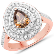 Bids.com 1.64 Carat Genuine Chocolate Brown Diamond and White Diamond 18K Rose Gold Ring Rings White Smoke size 6.00,size 7.00,size 8.00