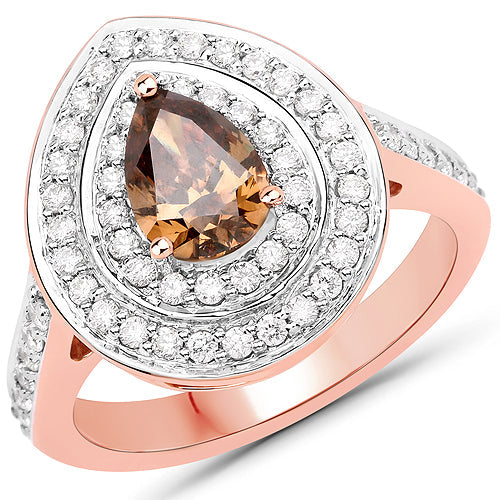 Bids.com 1.64 Carat Genuine Chocolate Brown Diamond and White Diamond 18K Rose Gold Ring Rings White Smoke size 6.00,size 7.00,size 8.00