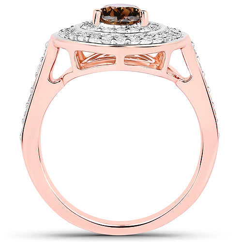 Bids.com 1.64 Carat Genuine Chocolate Brown Diamond and White Diamond 18K Rose Gold Ring Rings White Smoke size 6.00,size 7.00,size 8.00