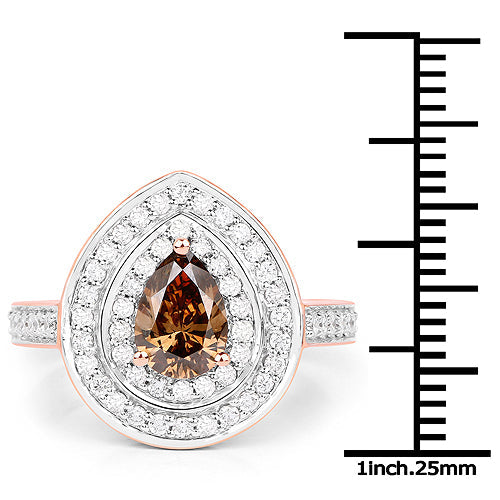 Bids.com 1.64 Carat Genuine Chocolate Brown Diamond and White Diamond 18K Rose Gold Ring Rings White Smoke size 6.00,size 7.00,size 8.00