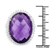 Bids.com 14.90 Carat Genuine Amethyst and White Diamond .925 Sterling Silver Ring Rings White Smoke size 7.00,size 6.00,size 8.00
