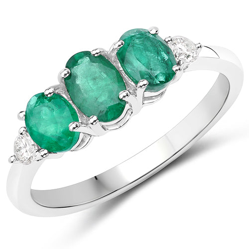 Bids.com 1.14 Carat Genuine Zambian Emerald and White Diamond 14K White Gold Ring Rings White Smoke size 7.00,size 6.00,size 8.00