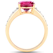 Bids.com 2.70 Carat Genuine Rubellite and White Diamond 14K Yellow Gold Ring Rings White Smoke size 6.00,size 7.00,size 8.00