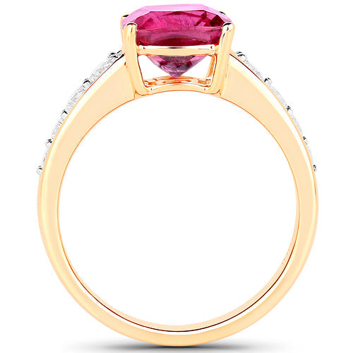 Bids.com 2.70 Carat Genuine Rubellite and White Diamond 14K Yellow Gold Ring Rings White Smoke size 6.00,size 7.00,size 8.00