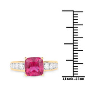 Bids.com 2.70 Carat Genuine Rubellite and White Diamond 14K Yellow Gold Ring Rings White Smoke size 6.00,size 7.00,size 8.00