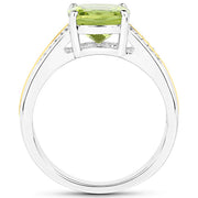 Bids.com 2.20 Carat Genuine Peridot and White Diamond 14K Yellow Gold with .925 Sterling Silver Ring Rings White Smoke size 6.00,size 7.00,size 8.00