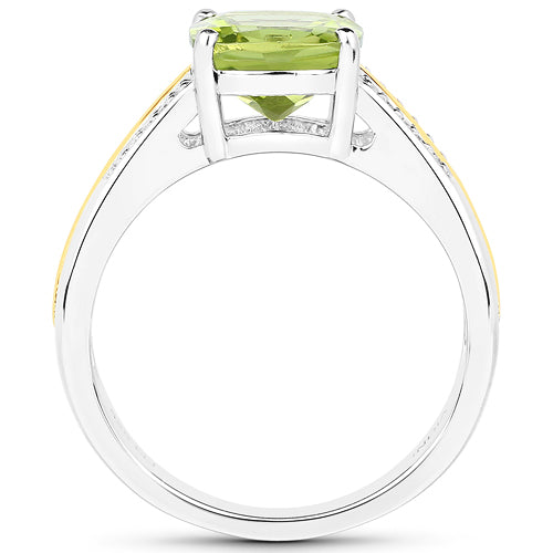 Bids.com 2.20 Carat Genuine Peridot and White Diamond 14K Yellow Gold with .925 Sterling Silver Ring Rings White Smoke size 6.00,size 7.00,size 8.00