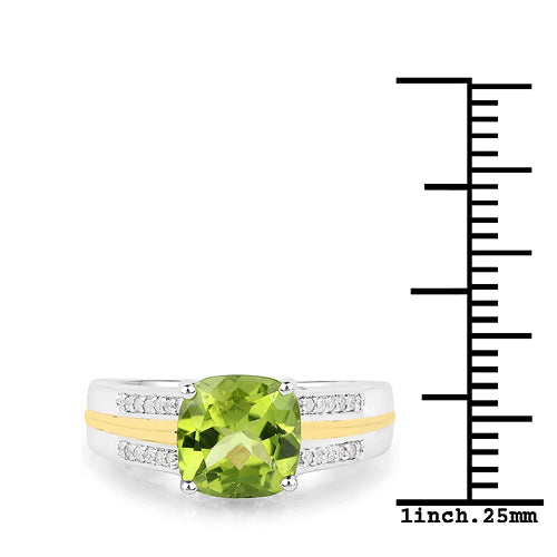 Bids.com 2.20 Carat Genuine Peridot and White Diamond 14K Yellow Gold with .925 Sterling Silver Ring Rings White Smoke size 6.00,size 7.00,size 8.00