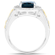 Bids.com 3.59 Carat Genuine London Blue Topaz and White Diamond 14K Yellow Gold with .925 Sterling Silver Ring Rings White Smoke size 6.00,size 7.00,size 8.00