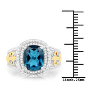 Bids.com 3.59 Carat Genuine London Blue Topaz and White Diamond 14K Yellow Gold with .925 Sterling Silver Ring Rings White Smoke size 6.00,size 7.00,size 8.00