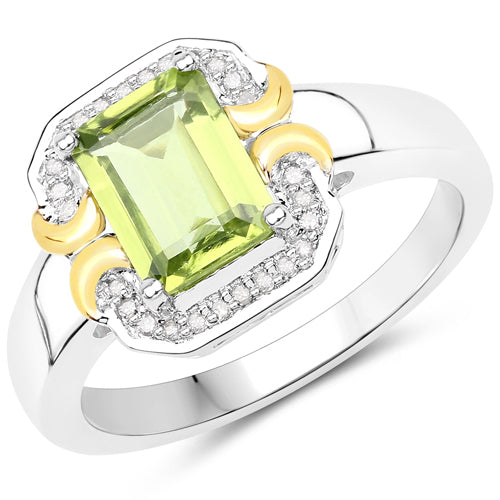 Bids.com 1.67 Carat Genuine Peridot and White Diamond .925 Sterling Silver Ring Rings White Smoke size 7.00,size 6.00,size 8.00