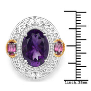 Bids.com 5.58 Carat Genuine Amethyst, Rhodolite and White Diamond 14K Yellow Gold with .925 Sterling Silver Ring Rings White Smoke size 7.00,size 6.00,size 8.00
