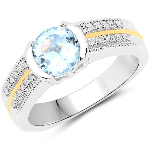 Bids.com 1.37 Carat Genuine Aquamarine and White Diamond 14K Yellow Gold with .925 Sterling Silver Ring Rings White Smoke size 7.00,size 6.00,size 8.00